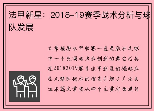 法甲新星：2018-19赛季战术分析与球队发展