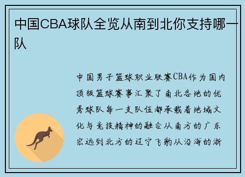 中国CBA球队全览从南到北你支持哪一队
