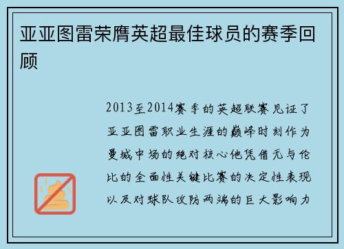 亚亚图雷荣膺英超最佳球员的赛季回顾